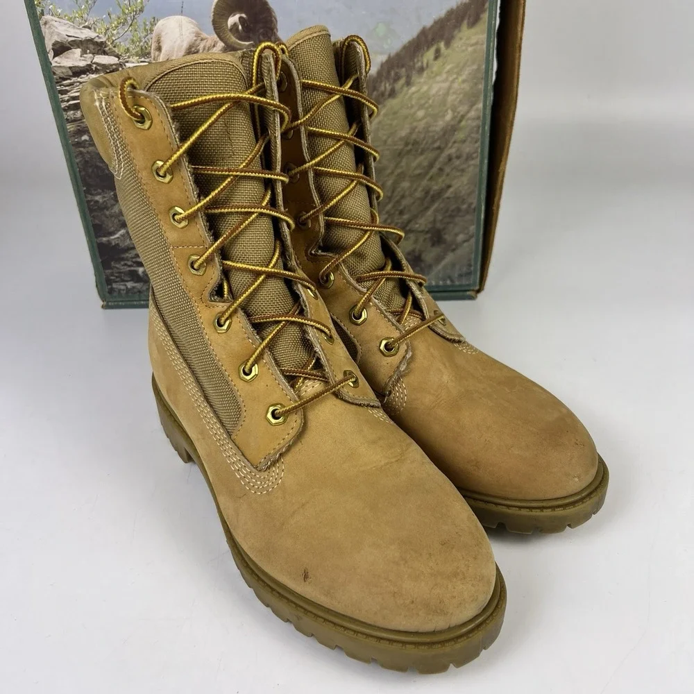 Vtg Rocky Boots Mens 9 Tan Hot Weather Nubuck Canvas Combat Hunting Hiking RB717
